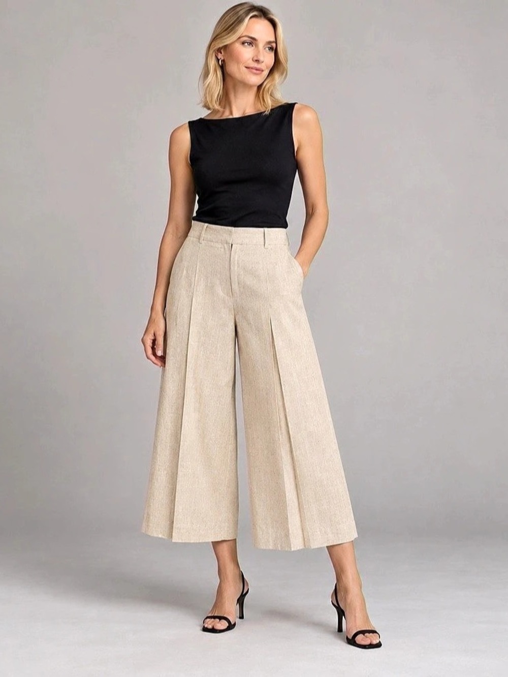 ZARA Wide Leg Linen Pants in Beige Size Small